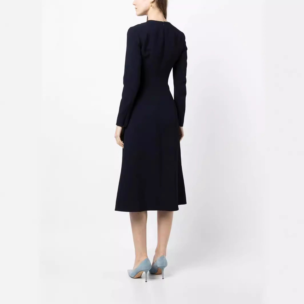 Women's midi dress with fitted draping and A-line skirt Mune Fashion