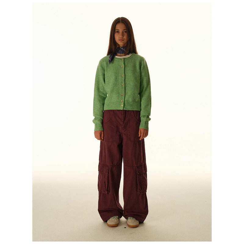 Women's Baggy Cargo Pants with High Waist, Large Flap Pockets and Reinforced Seam Panels Mune Fashion