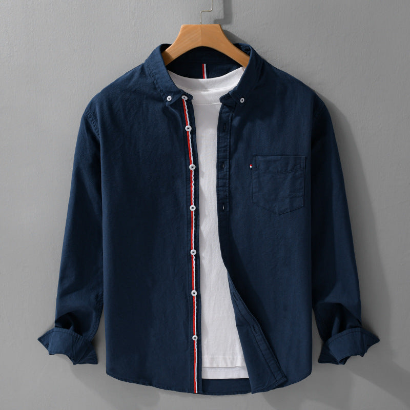 Men's Lightweight Cotton Shirt with Stand-Up Collar and Contrasting Button Placket Mune Fashion