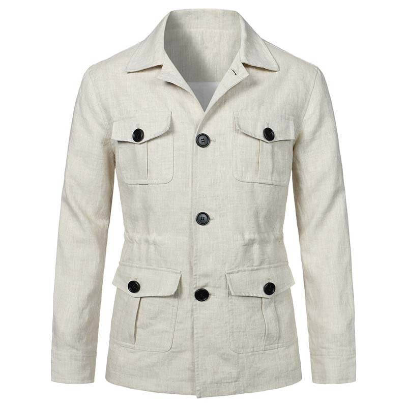 Men's Safari Linen Jacket with four patch pockets Mune Fashion