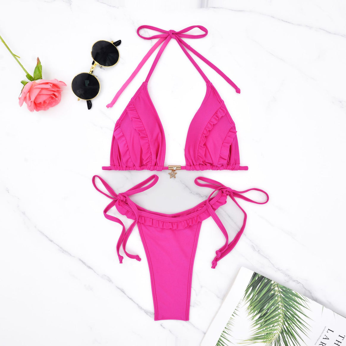 Women's triangle bikini with ruffle details and adjustable ties Mune Fashion