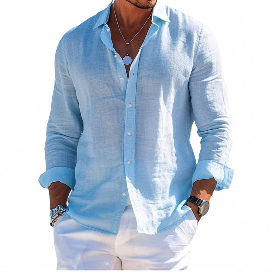 Men's structured linen shirt with open collar, lightweight texture and casual-tailored fit Mune Fashion