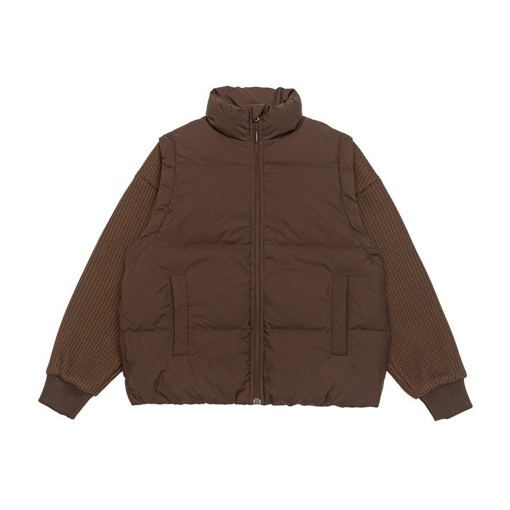 Men's Insulated Hybrid Quilted Jacket with Knitted Sleeves and High Standing Collar Mune Fashion