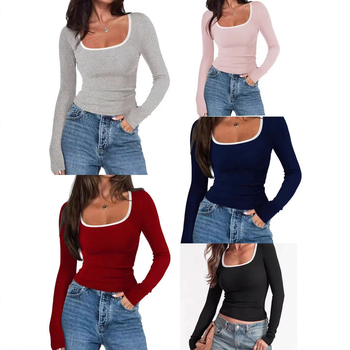 Women's Fitted Ribbed Long Sleeve with Wide Square Neck Mune Fashion