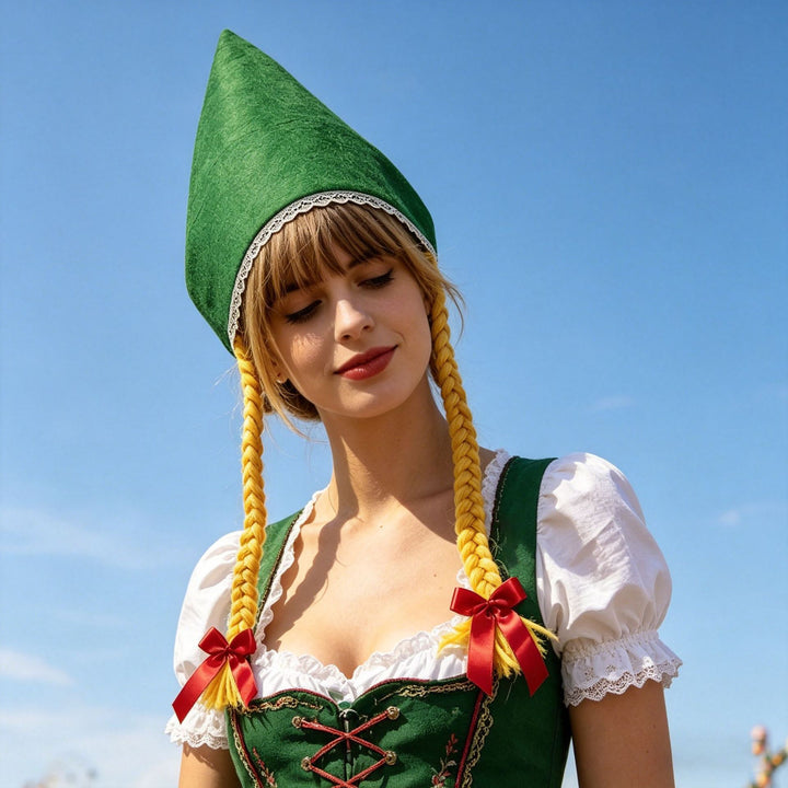 Ladies' traditional costume cap made of cotton velvet with fine lace trim for Dirndl Mune Fashion