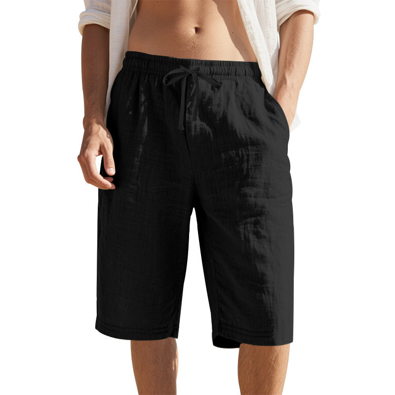 Men's knee-length Bermuda shorts made of crinkled muslin with elastic tunnel drawstring waistband and side pockets Mune Fashion