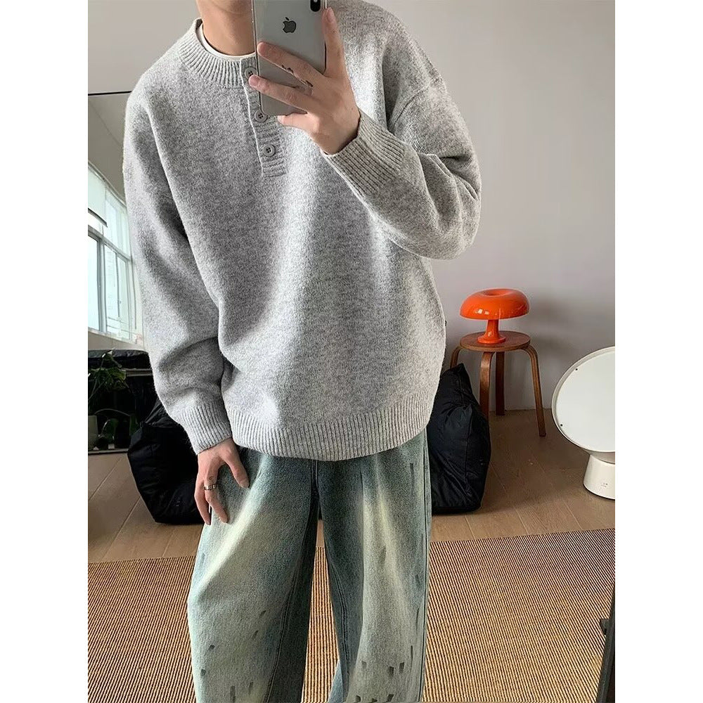 Men's Comfortable Chunky Knit Sweater with Button Placket Mune Fashion