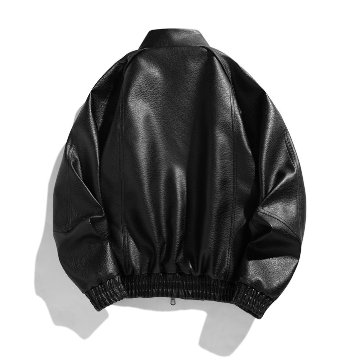 Men's urban faux leather bomber jacket with high stand-up collar and tailored ribbed waistband Mune Fashion