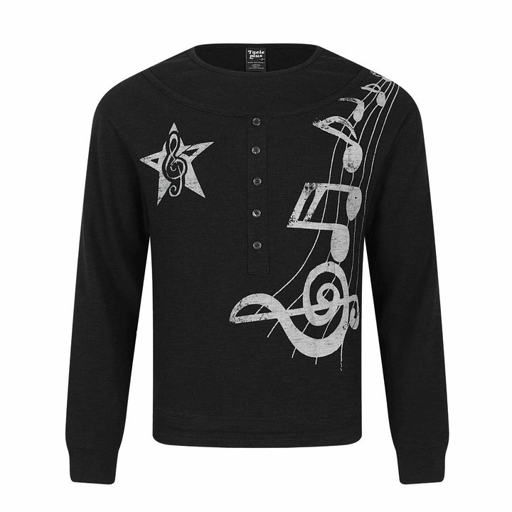 Women's long sleeve shirt in Henley style with musical print and round neckline Mune Fashion