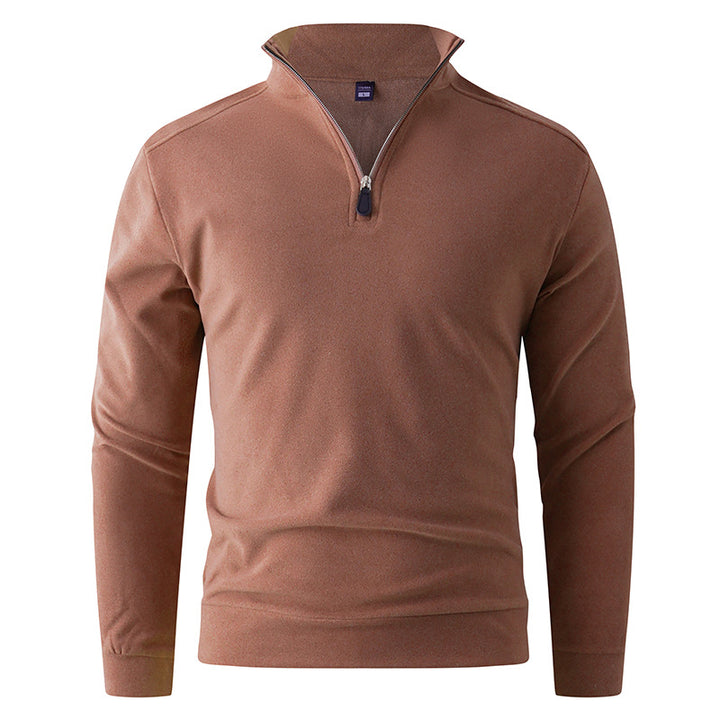 Men's Comfortable Stretch Half-Zip Sweater with Stand-Up Collar and Brushed Inner Lining Mune Fashion