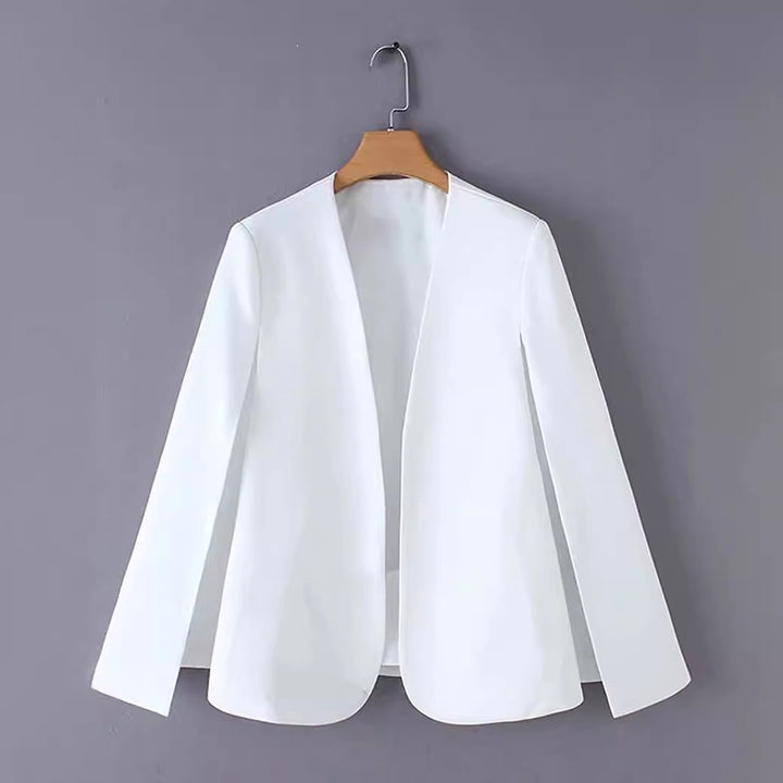 Ladies Elegant Cape Blazer with Open Sleeve Slits and Clean Fall Mune Fashion
