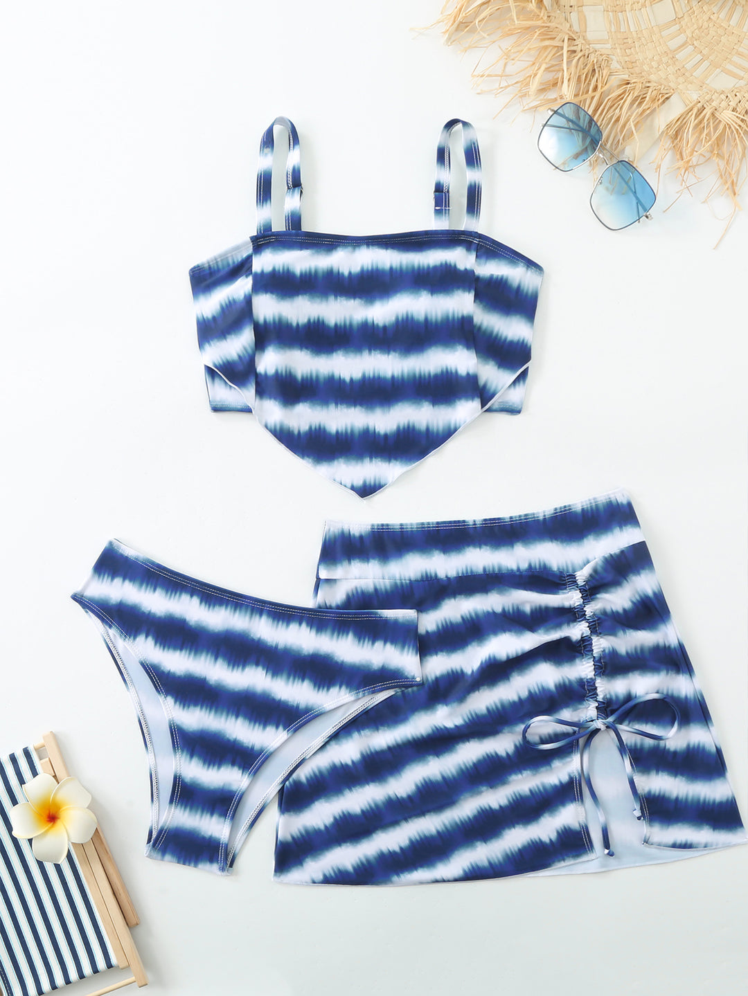 Women's Triangle Bikini Set with Asymmetrical Skirt and Classic Cut Mune Fashion