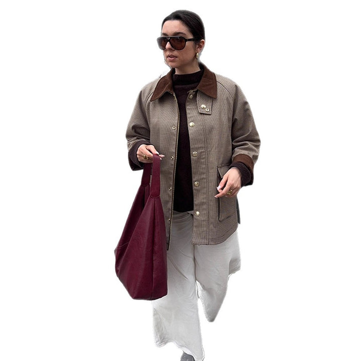Women's Oversized Field Jacket with Velvet Collar and Large Flap Pockets Mune Fashion