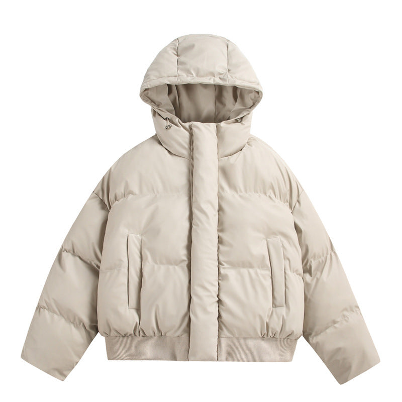 Women's Cropped Insulating Puffer Jacket in Boxy Cut with Voluminous Hood, Stand Collar and Ribbed Cuff Mune Fashion