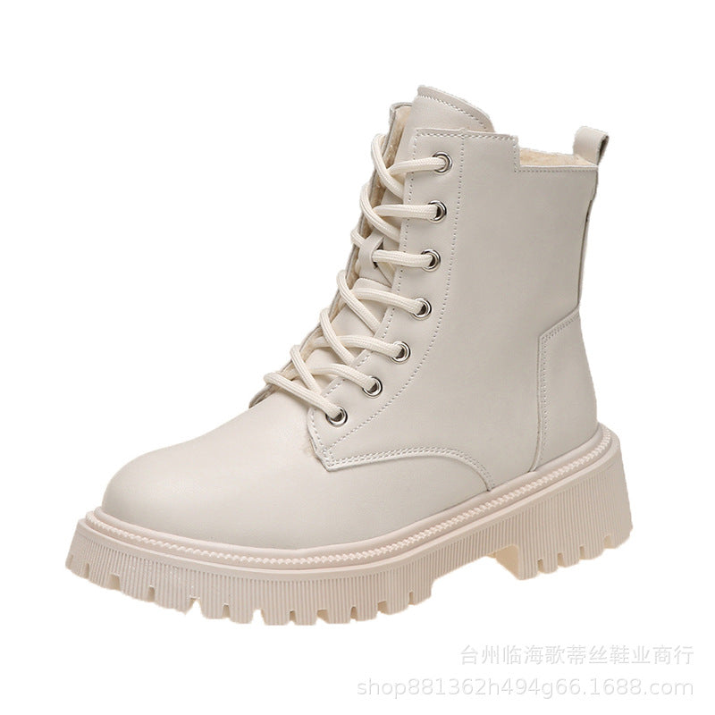 Ladies Lined Lace-up Biker Boots with Thick Profil Sole Mune Fashion