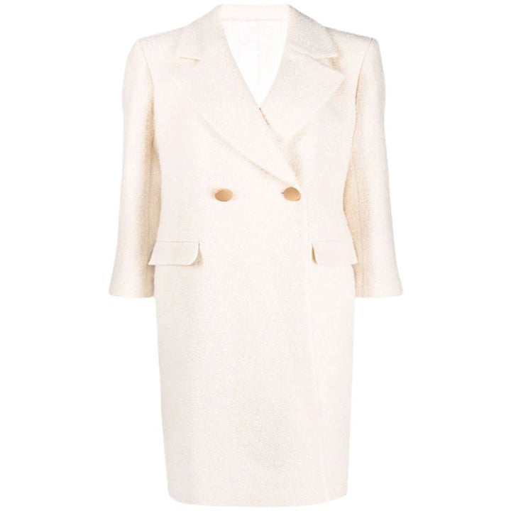 Women Mid-length Tailored Wool Blend Coat with Double Breasted, Patch Pockets and Subtle Decorative Buttons Mune Fashion