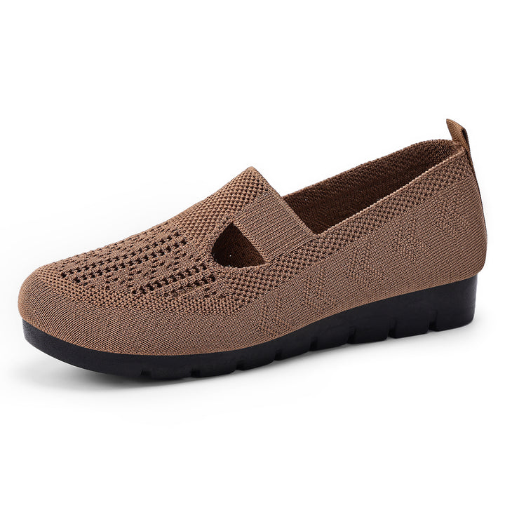 Women's breathable knitted Mary-Jane slipper with elastic strap and non-slip wedge sole Mune Fashion