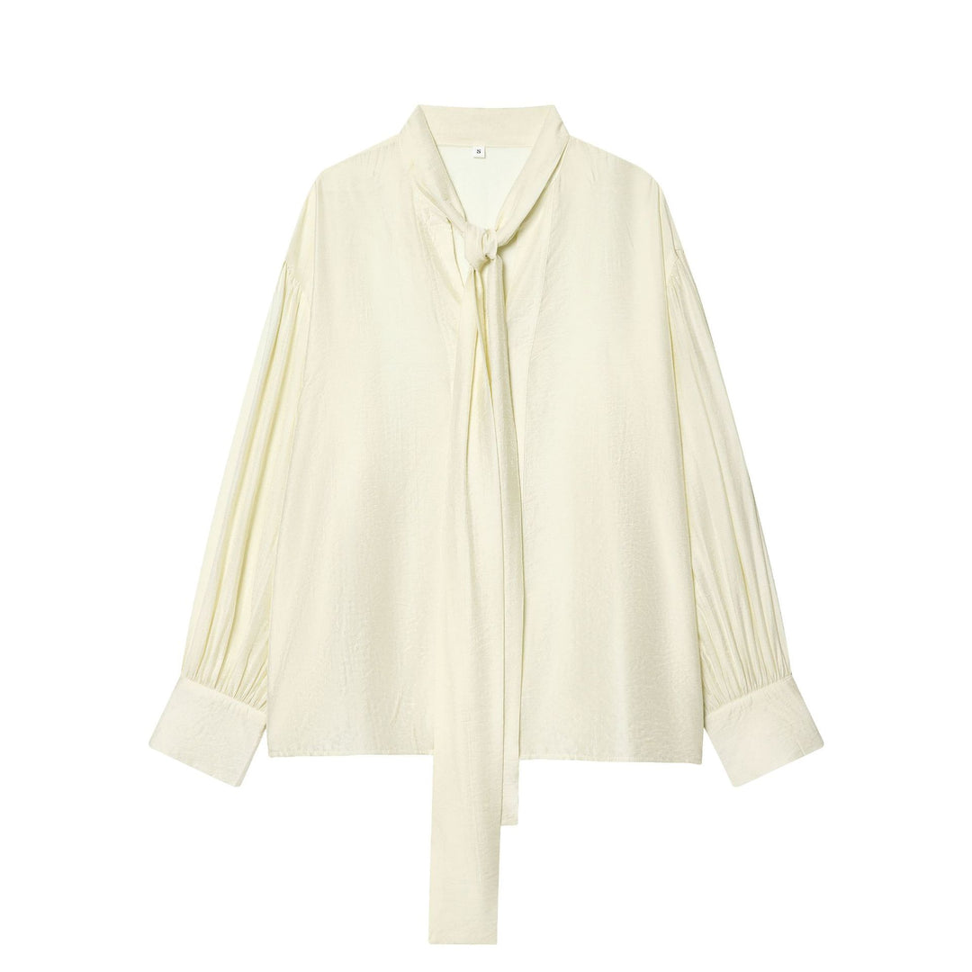 Women's polka dot tie scarf blouse with V-neck, knot band and relaxed fall Mune Fashion