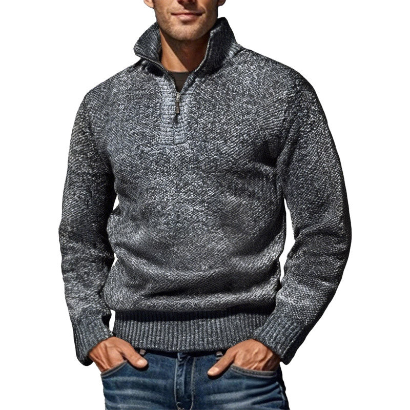 Men's coarse knitted sweater with half zipper and high stand-up collar Mune Fashion