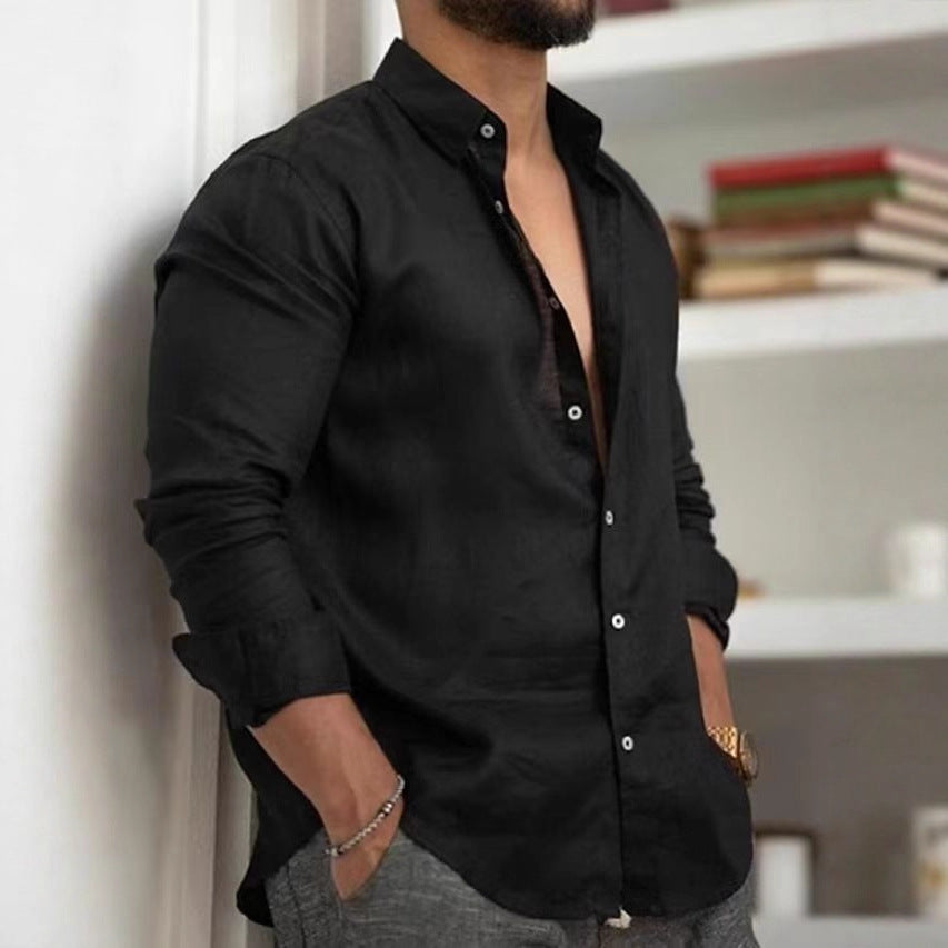 Men's Loose Linen Shirt with Round Hem and Breathable Texture Mune Fashion