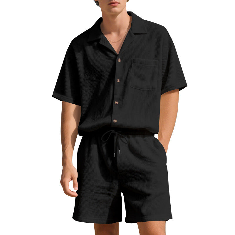 Men's vacation set with open shirt with Cuban collar and drawstring Bermuda Mune Fashion