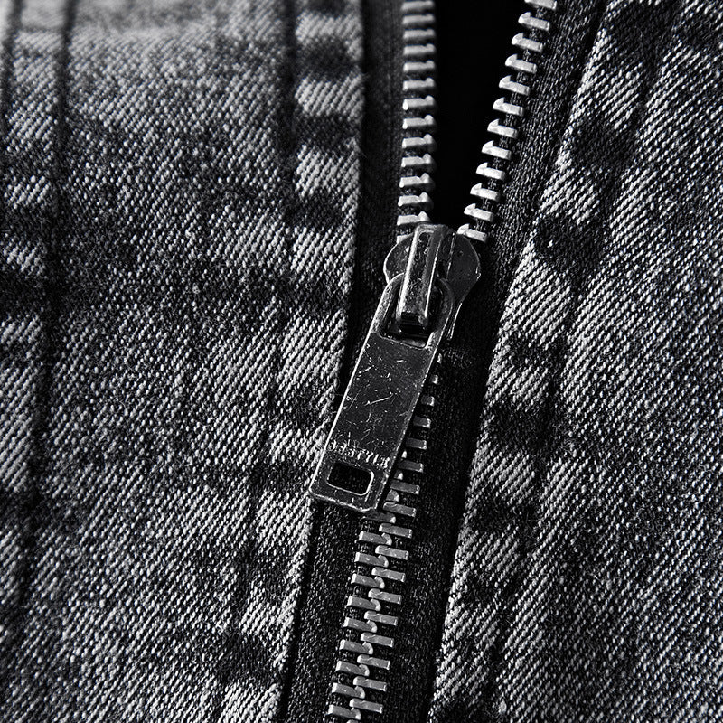Men's denim utility jacket with high collar and zip pockets Mune Fashion