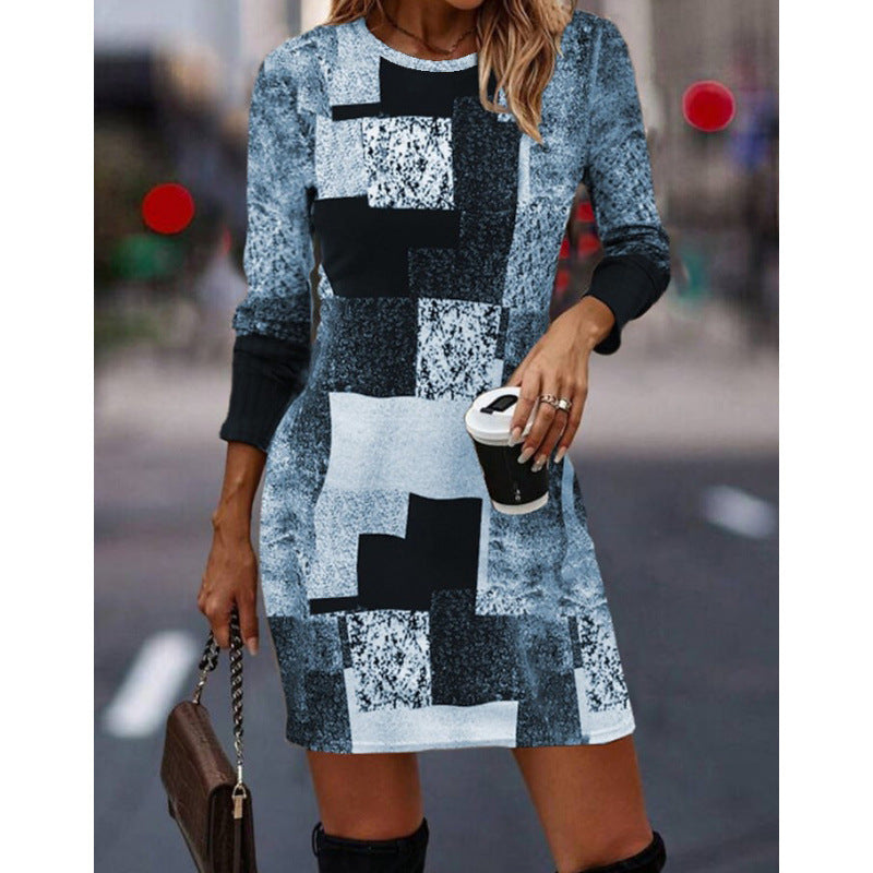 Women’s Knit Dress with Modern Geometric Pattern and Long Sleeves Mune