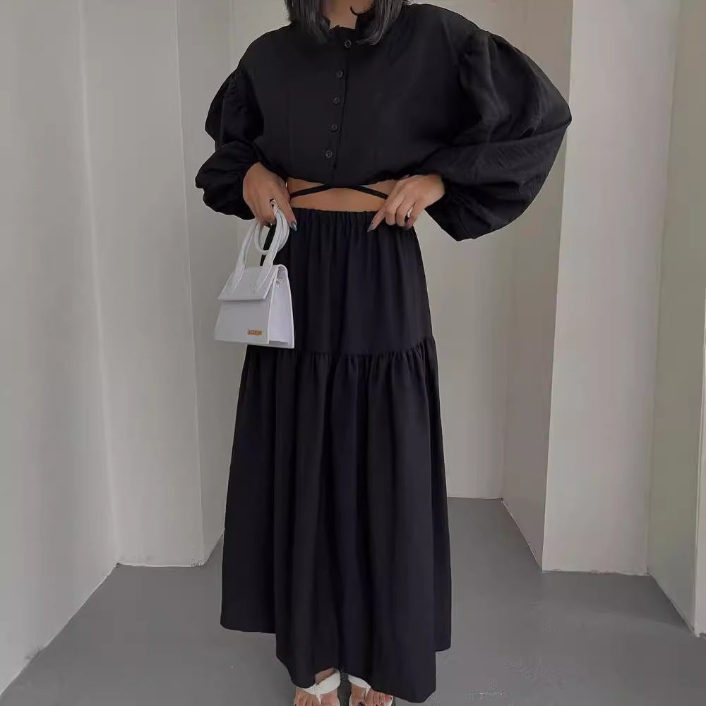 Women's two-piece boho set with cropped blouse and maxi skirt with slit Mune Fashion