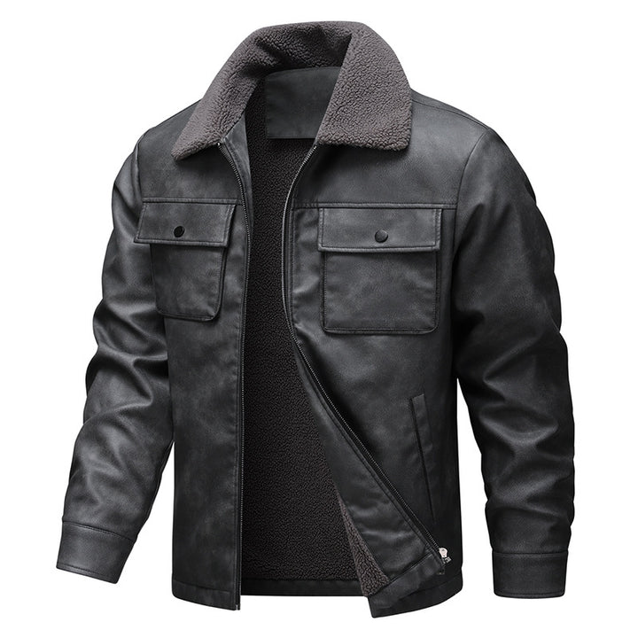 Men's vintage-inspired faux leather jacket with teddy lining and shirt collar Mune Fashion