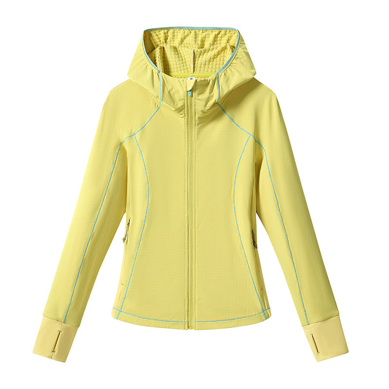 Women's Lightweight Softshell Hooded Jacket with Ergonomic Contrast Seams and Thumb Hole Mune Fashion