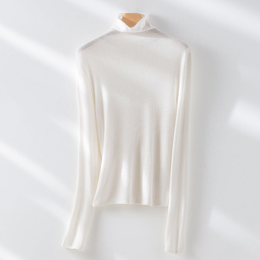 Women's Slim-Fit Fine Knit Turtleneck Sweater with Stretch Mune Fashion