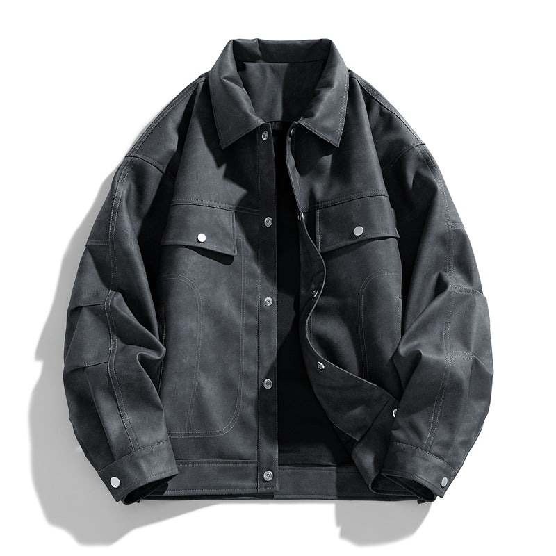 Men's  suede-effect relaxed trucker jacket with topstitch detailing Mune Fashion