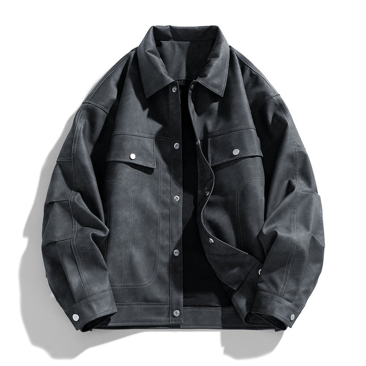 Men's  suede-effect relaxed trucker jacket with topstitch detailing Mune Fashion