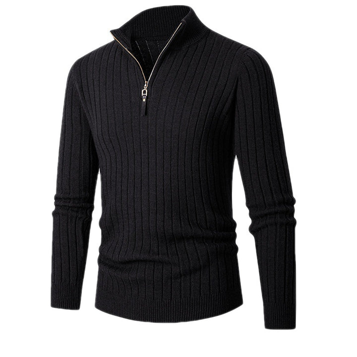 Men's ribbed turtleneck sweater with half zipper and stand-up collar Mune Fashion