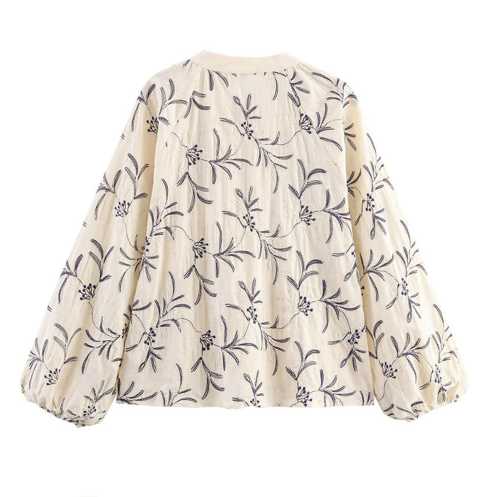 Women Lightweight Cotton Tunic with Embroidery, Tie Belt and Balloon Sleeves Mune Fashion