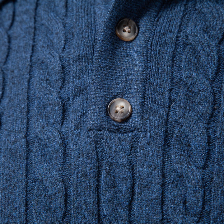Men's fine-knit polo with cable pattern and collar Mune Fashion