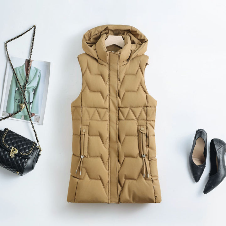 Women's nano thermal quilted vest with hood, drawstring, and concealed zipper Mune Fashion