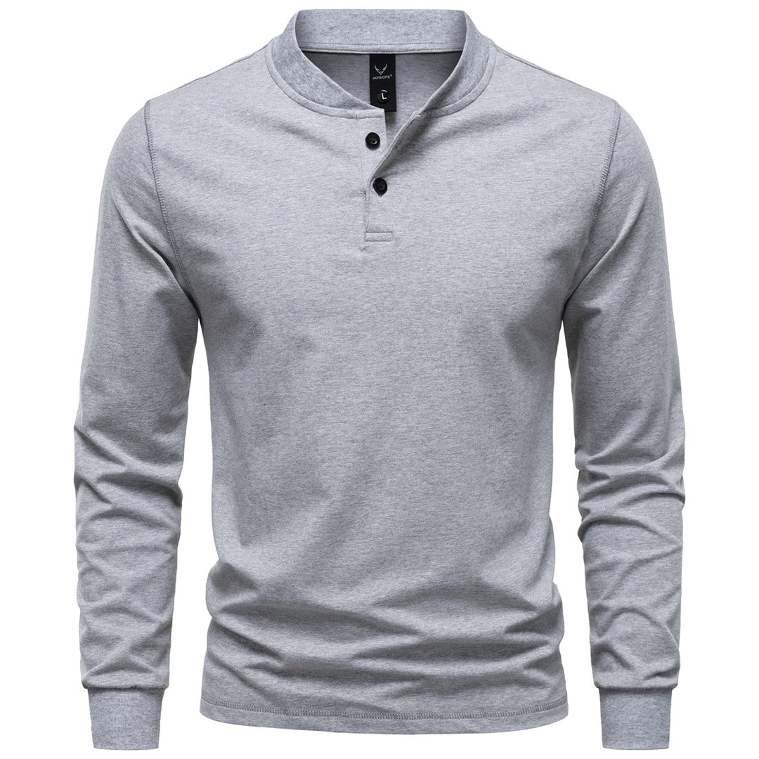 Men's Long Sleeve Henley Shirt with Stand Collar and Double Button Placket, Slim Fit, Cotton Blend Mune Fashion