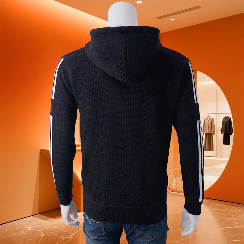 Men's hooded sweat jacket with zipper, textured knit, side pockets and contrast stripes Mune Fashion