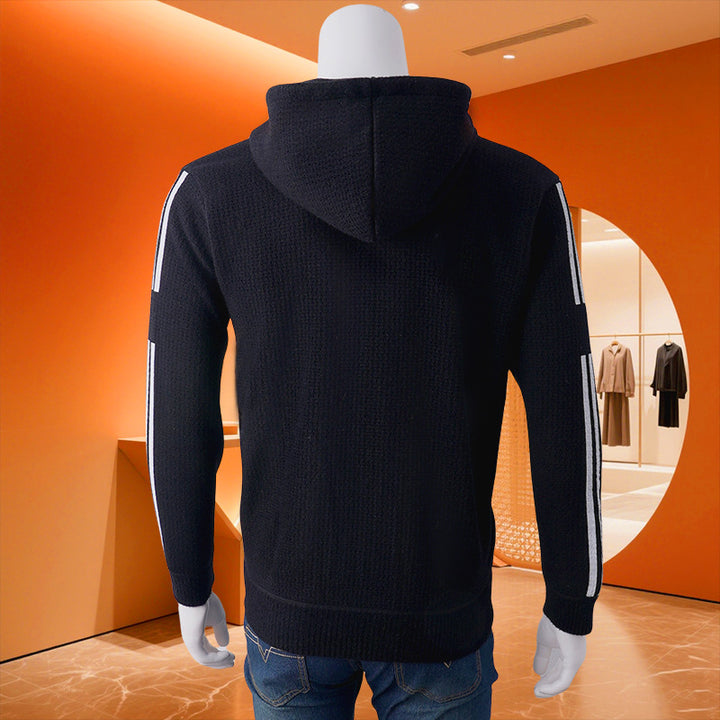 Men's hooded sweat jacket with zipper, textured knit, side pockets and contrast stripes Mune Fashion
