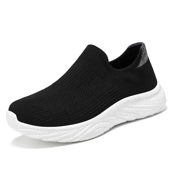 Women's seamless knit slip-on comfort running shoe with sock-like shaft and cushioned wave EVA sole Mune Fashion