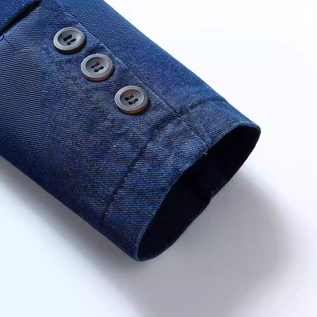Men's denim blazer in a loose fit with lapel collar and patch pockets Mune Fashion