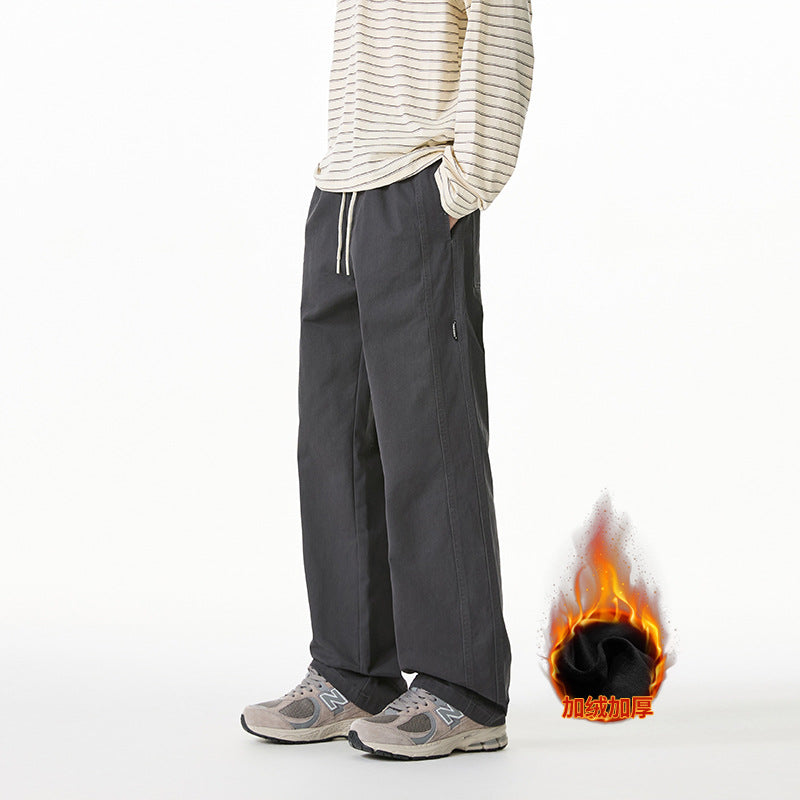 Men's Straight-Cut Casual Pants with Elastic Waistband, Drawstring and Decorative Stitching Mune Fashion