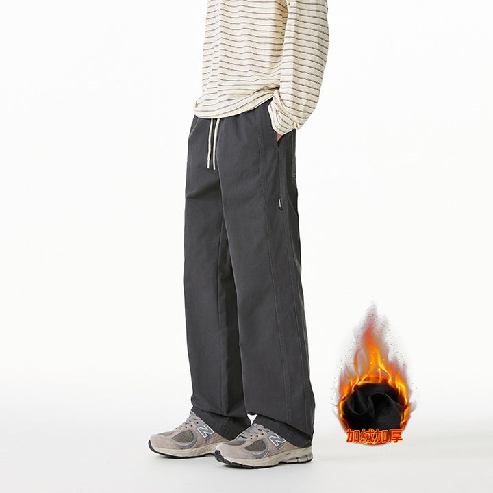 Men's Straight-Cut Casual Pants with Elastic Waistband, Drawstring and Decorative Stitching Mune Fashion