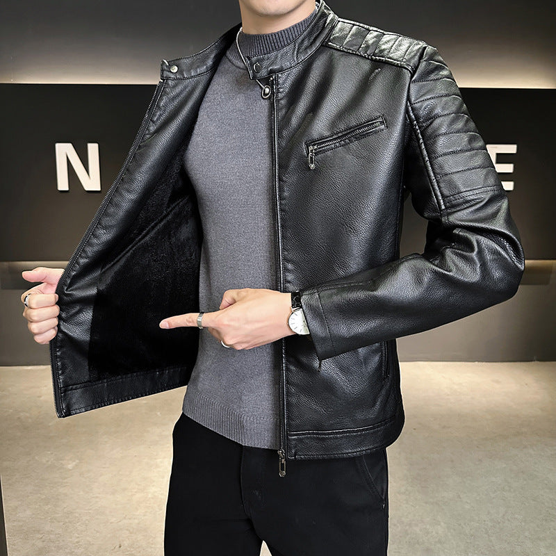 Men's Fashion Faux Leather Jacket with Stand-Up Collar Mune Fashion 1788322179
