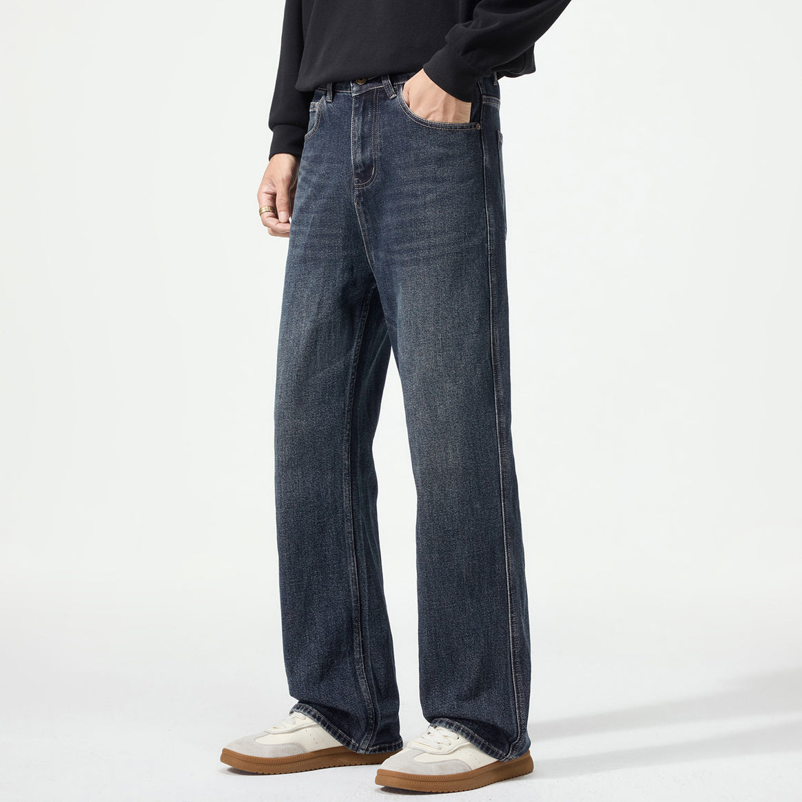 Men's Loose-Fit Denim Jeans with Mid Rise and Used Look Mune Fashion