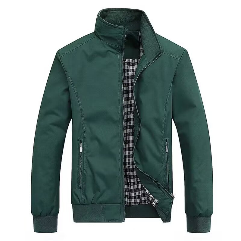 Men's Lightweight Harrington Jacket with Stand Collar and Checked Lining Mune Fashion