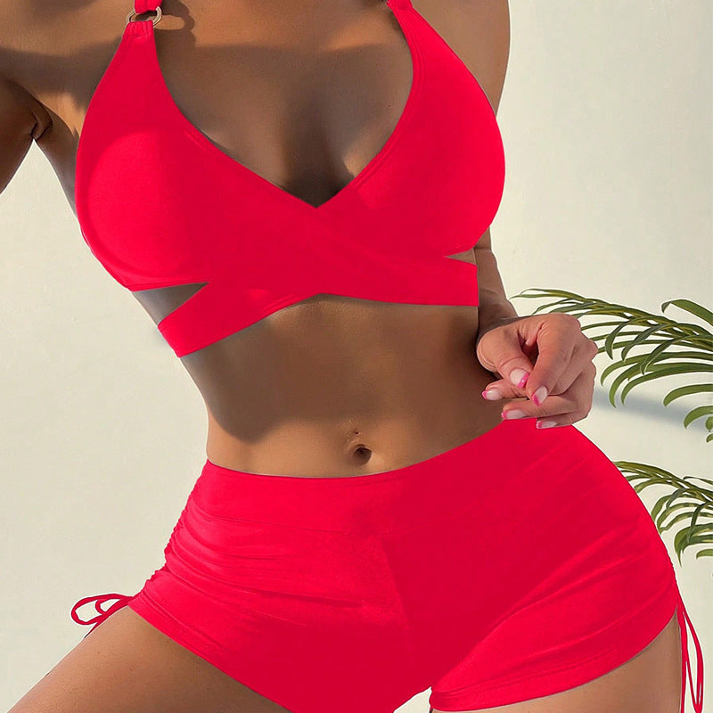 Women's bikini set with stylish cross design and high-cut shorts Mune Fashion