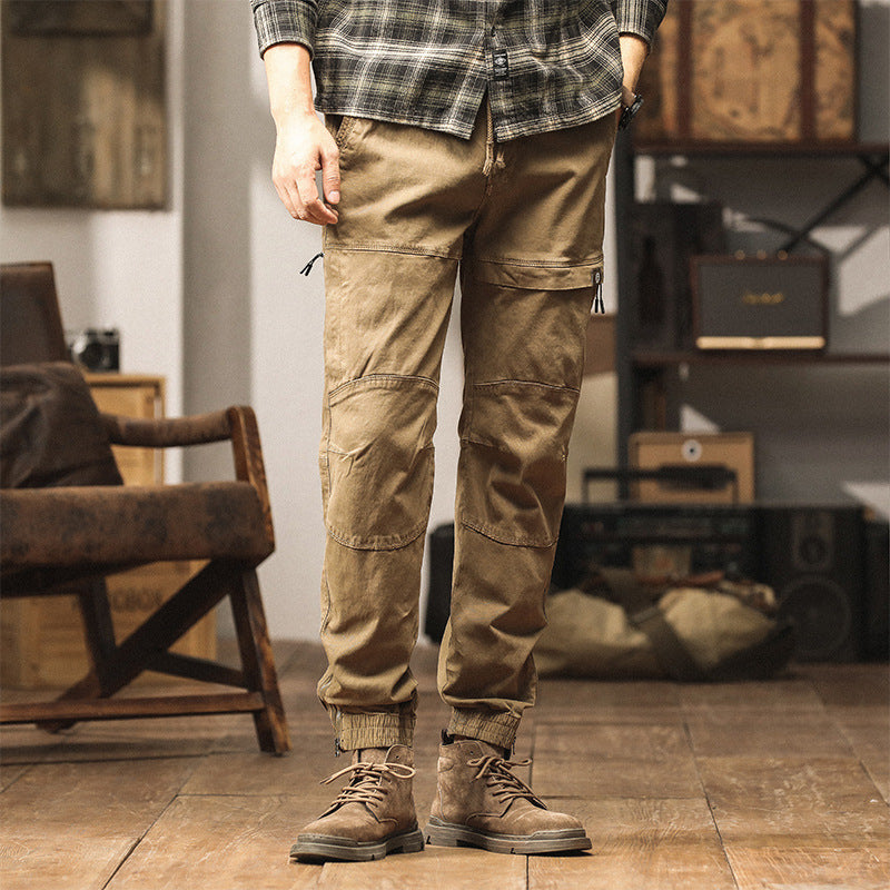 Men's Slim-Tapered Cargo Jogger made of Cotton Twill with Drawstring and Ankle Zipper Mune Fashion