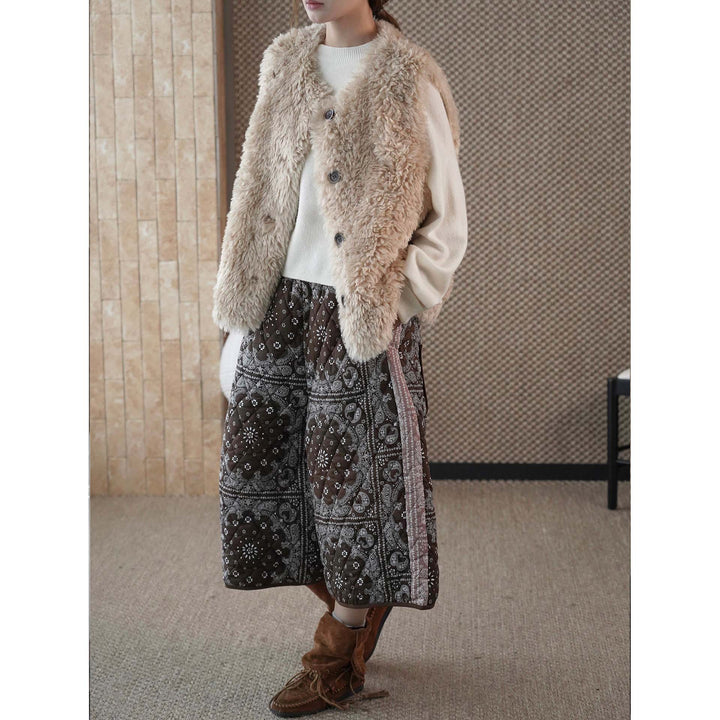 Women's Fluffy Teddy Vest with Button Closure and Round Neckline Mune Fashion